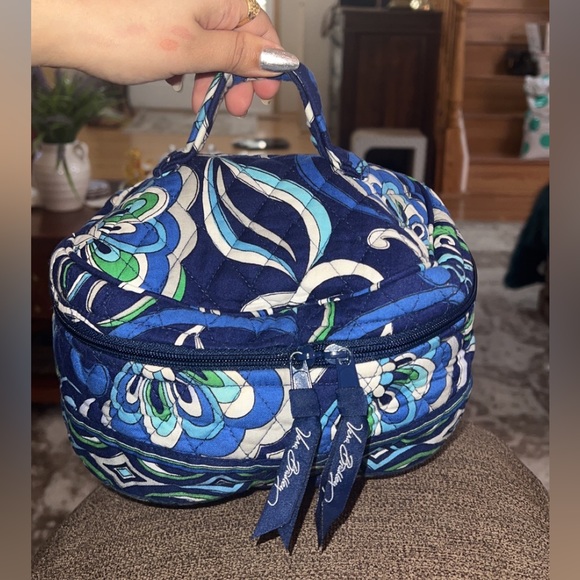 Vera Bradley Handbags - Vera Bradley Vintage Blue Round
Traveling Cosmetic Toiletries Case